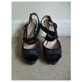 Miu Miu-Miu Miu patent and glitter heels-Black