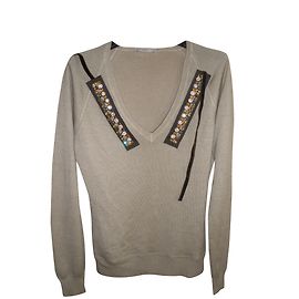 Prada Wollpullover mit Swarovski Kristallen beige Beige