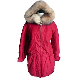 Hermès HERMES Down jacket Parka red hood with fur collar T38 Red