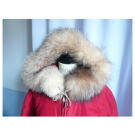 Hermès-HERMES Down jacket Parka red hood with fur collar T38-Red
