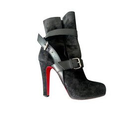 Christian Louboutin-CHRISTIAN LOBOUTIN NOUBUK BLACK BOOTS-Black