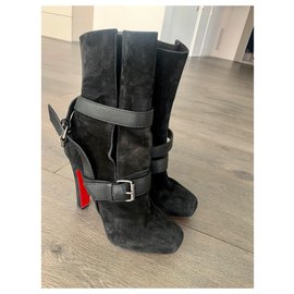 Christian Louboutin-CHRISTIAN LOBOUTIN NOUBUK BLACK BOOTS-Black