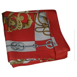 Hermès-Hermes Cliquetis silk scarf-Red