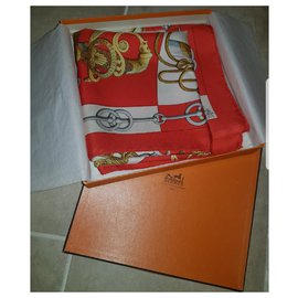 Hermès-Lenço de seda Hermes Cliquetis-Vermelho