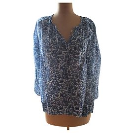 Autre Marque Fragonard Bluse Hellblau mit Blumenmuster aus Baumwolle Hellblau