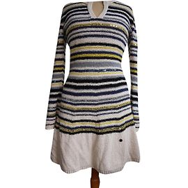 Autre Marque Vestido de punto de algodón a rayas de manga larga Multicolor