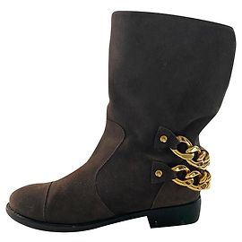 Botas Giuseppe Zanotti de camurça marrom com correntes douradas Castanho escuro