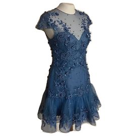 Zuhair Murad floral embellished beaded tulle dress Blue