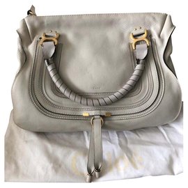 Chloé-Marcie Doppeltasche aus genarbtem Kalbsleder-Grau
