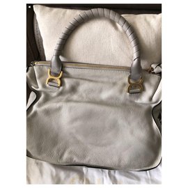 Chloé-Marcie lined carried bag in grained calf leather-Grey