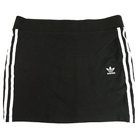 Adidas Black Three White Stripes Elastcated Mini Skirt IT 42, UK 10, fr 38 Black White