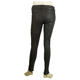 Burberry-Burberry Brit Black Shiny Skinny Trousers Pants w. poignets zippés - Sz 26-Noir