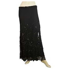 Gonna da sera lunga lunga con paillettes perline nere Frank Usher taglia UK 18 US 14 Nero