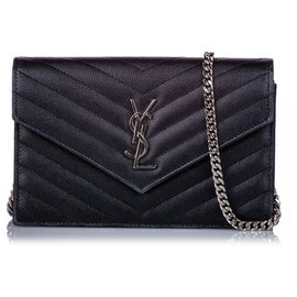 Autre Marque-YSL Black Small Monogram Matelasse Envelope Wallet On Chain-Black