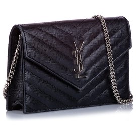 Autre Marque-YSL Black Small Monogram Matelasse Envelope Wallet On Chain-Black