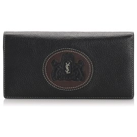 Autre Marque-YSL Black Crest Long Wallet-Black