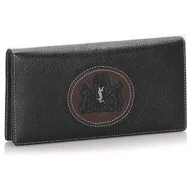 Autre Marque-YSL Black Crest Long Wallet-Black