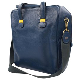 Hermès-Hermes men handbag in blue leather-Blue
