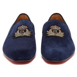 Christian Louboutin-CHRISTIAN LOUBOUTIN Midnight blue suede moccasins badge T42,5-Navy blue,Dark blue