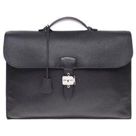 Hermès-Superb black Togo leather dispatch bag, palladium metal trim in very good condition-Black