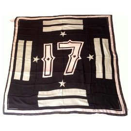 GIVENCHY Sciarpa in cashmere e seta Nero Bianco Verde chiaro