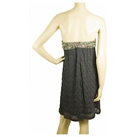 Autre Marque-Missoni Blue Gray knitted Strapless mini embellished beaded dress IT size 44-Grey