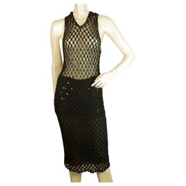 Fendi-Fendi Black fish knit sans manches col roulé top & dessous genou jupe set taille 42-Noir
