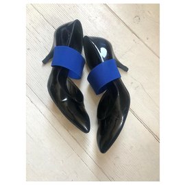 Sonia Rykiel-Escarpins en cuir verni-Noir,Bleu