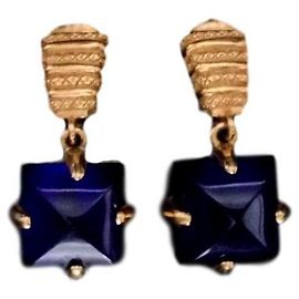 Brincos Christian Dior de vidro azul cobalto Multicor