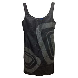 Robe Kenzo Patchwork Géométrique Coton Lin Gris Gris Gris anthracite