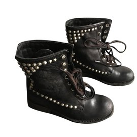 Ash Rivet Boots Black Leather Black