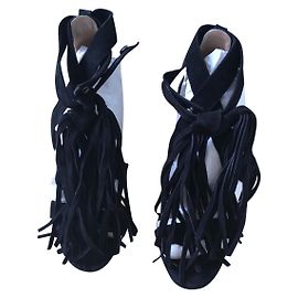 Sandales à talons Chloé en daim noir à franges Noir