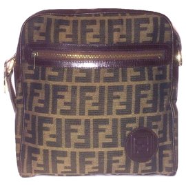 Fendi-FENDI messenger Zucca canvas and leather-Brown,Black,Beige
