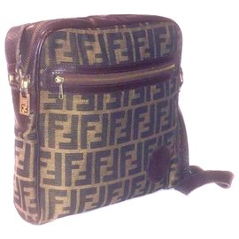 Fendi-FENDI messenger Zucca canvas and leather-Brown,Black,Beige