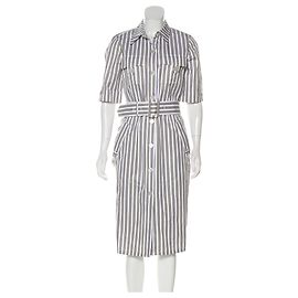 Derek Lam Utility Shirt Kleid Weiß Beige Anthrazitgrau