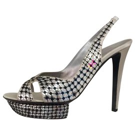 Sergio Rossi-Silver and black silk high heels-Black,Silvery