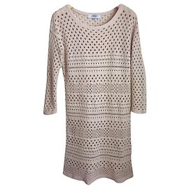 Mini vestido de crochê Tibi bege de algodão Bege