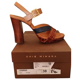 Chie Mihara Corso leather high heel sandals blue light brown dark brown Blue Light brown Dark brown