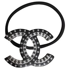 Chanel Diadema elástica para cabello Negro Blanco