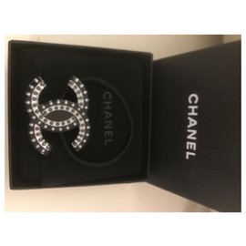 Chanel-Diadema elástico para cabelo-Preto,Branco
