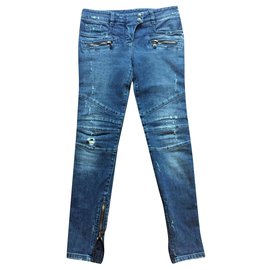 Balmain-distressed biker jeans-Blue