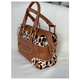 Chopard-Ladies leather handbag combined with leopard printed pony hair-Caramel