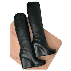 Miu Miu Black soft leather wedle heeled boots Black