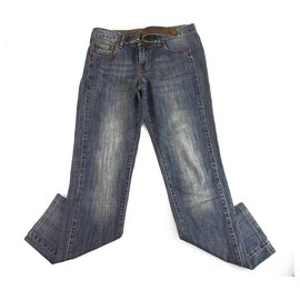 Autre Marque-Sete 7 Blue Jeans Denim lavado calças calças w. Detalhes em couro Cristais sz 30-Azul