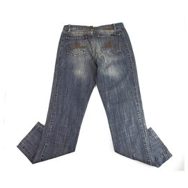 Autre Marque-Sieben 7 Blue Jeans Denim Washed Hosen Hose w. Leder Details Kristalle Gr 30-Blau
