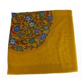 LANVIN Sciarpa quadrata extra large in lana e seta senape pashmina con stampa floreale Senape