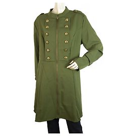 Autre Marque Rose Gal Khaki Army Green Military Zipper Front Midi Lightweight Jacket Coat 4XL Olive green