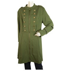 Autre Marque-Rose Gal Khaki Army Green Military Zipper Front Midi Lightweight Jacket Coat 4XL-Olive green