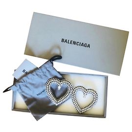 Balenciaga große Kristallherzohrringe Silber