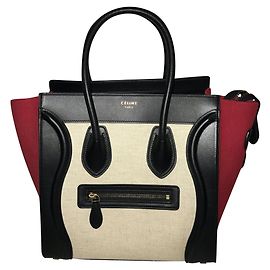 Borsa Céline Luggage Rossa ed Eggshell Pelle e Lino Rosso Bianco sporco